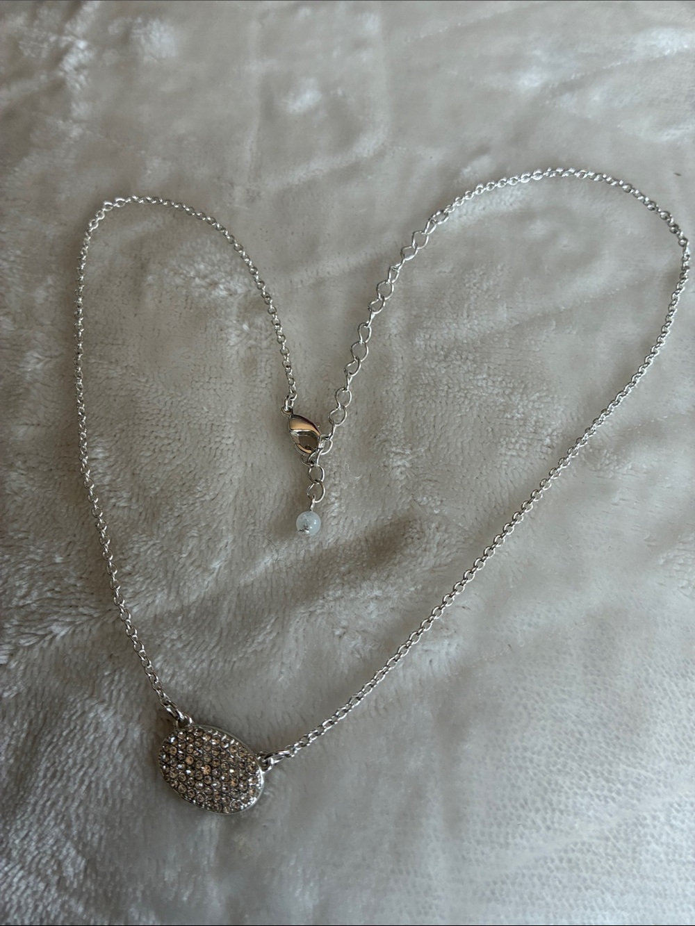 Avon Silver Crystal Pavé Oval Pendant Necklace